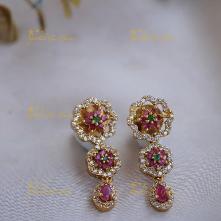 Exclusive Floral design AD short necklace with ruby - Sparkle and Glow