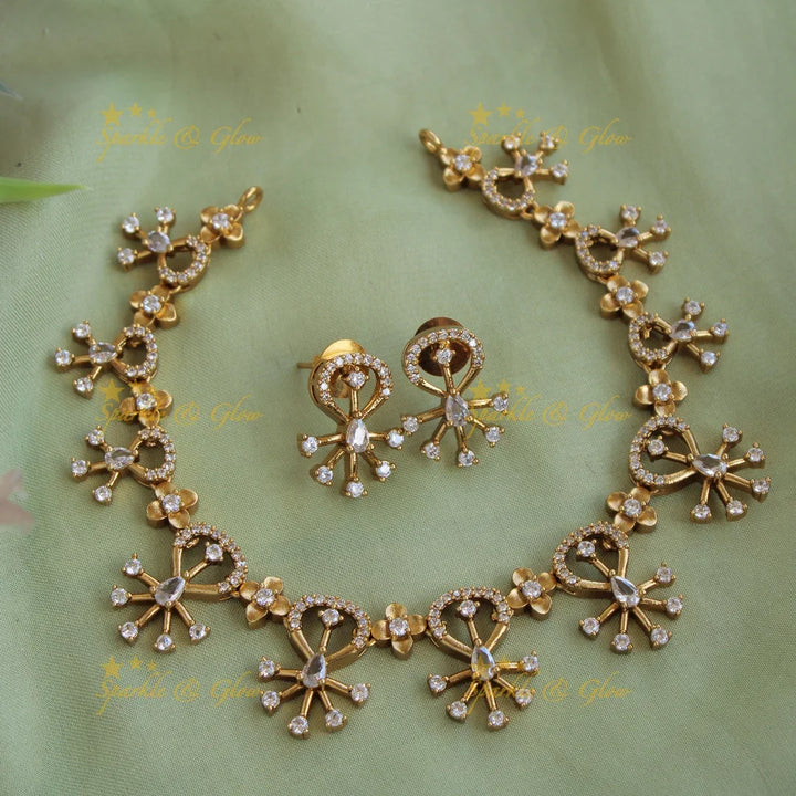 Statement Floral spike design AD short necklace - Sparkle and Glow