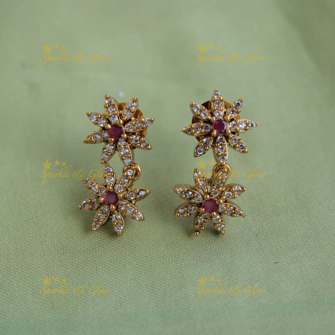 Exquisite Floral design AD short necklace with ruby - Sparkle and Glow