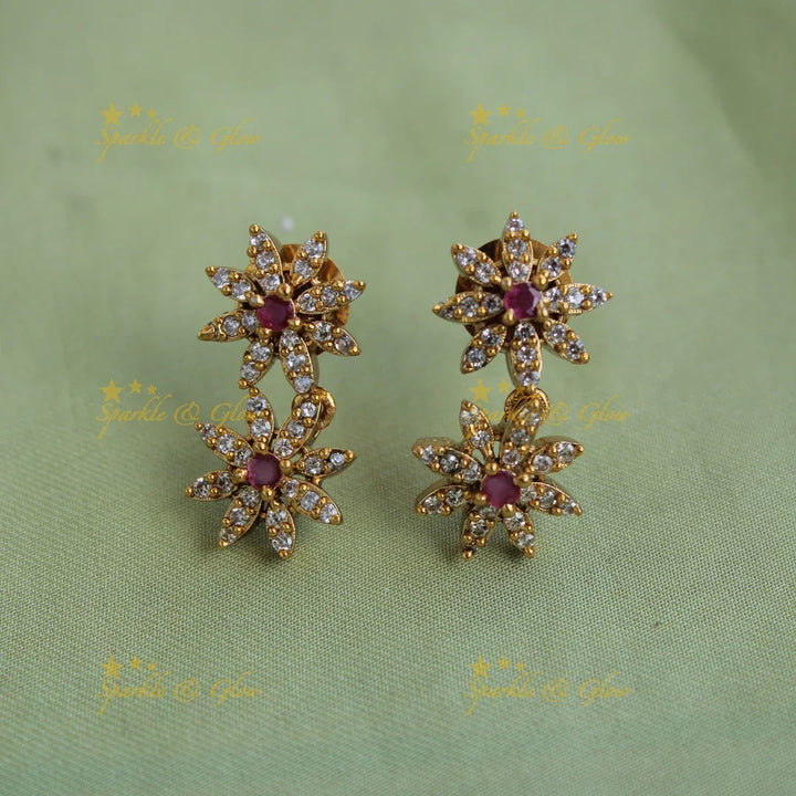 Exquisite Floral design AD short necklace with ruby - Sparkle and Glow