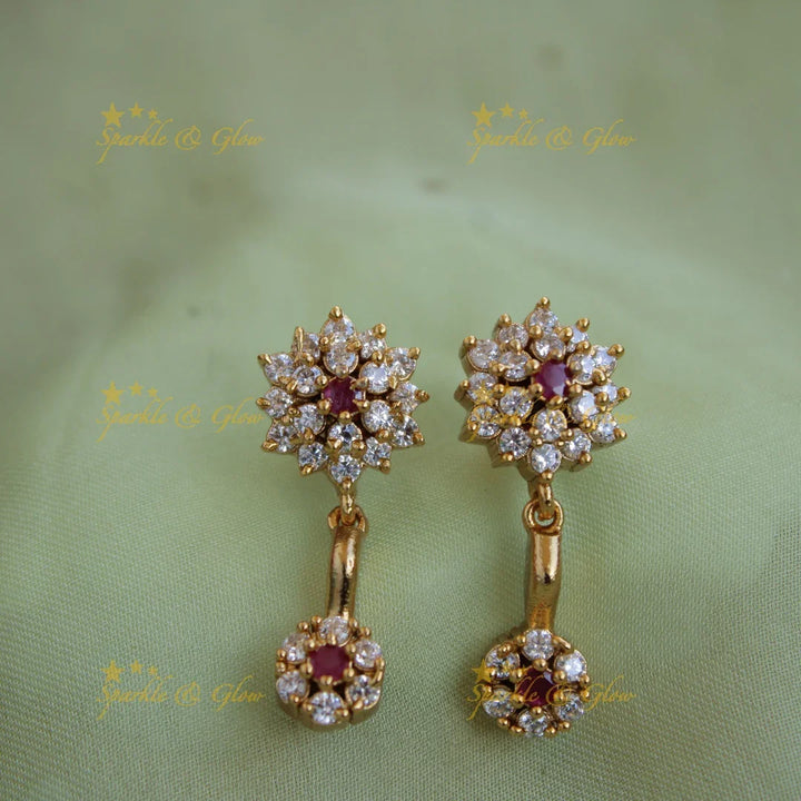 Beautiful unique Floral design AD short necklace with ruby and flower drop - Sparkle and Glow