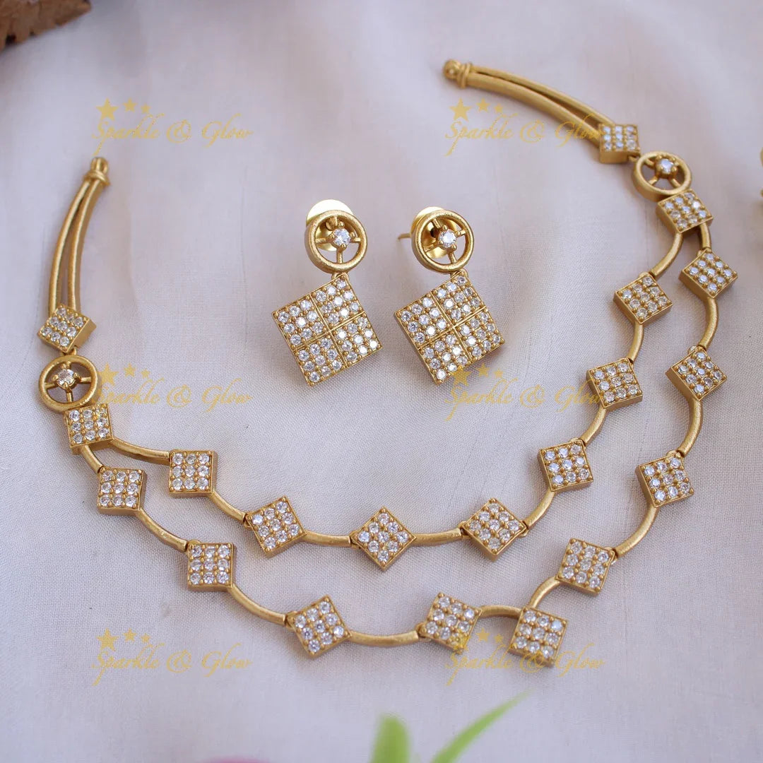 Statement Diamond design AD short necklace - Sparkle and Glow