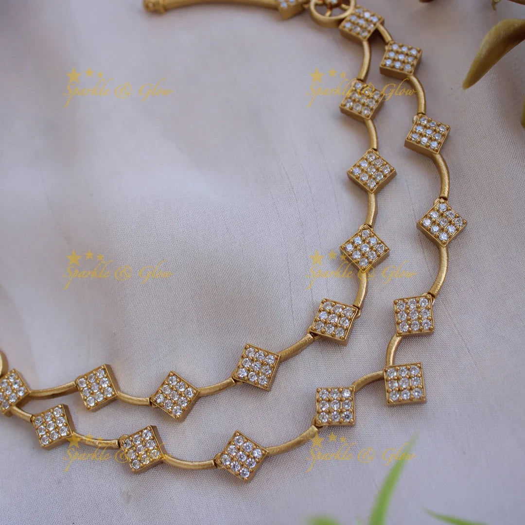 Statement Diamond design AD short necklace - Sparkle and Glow