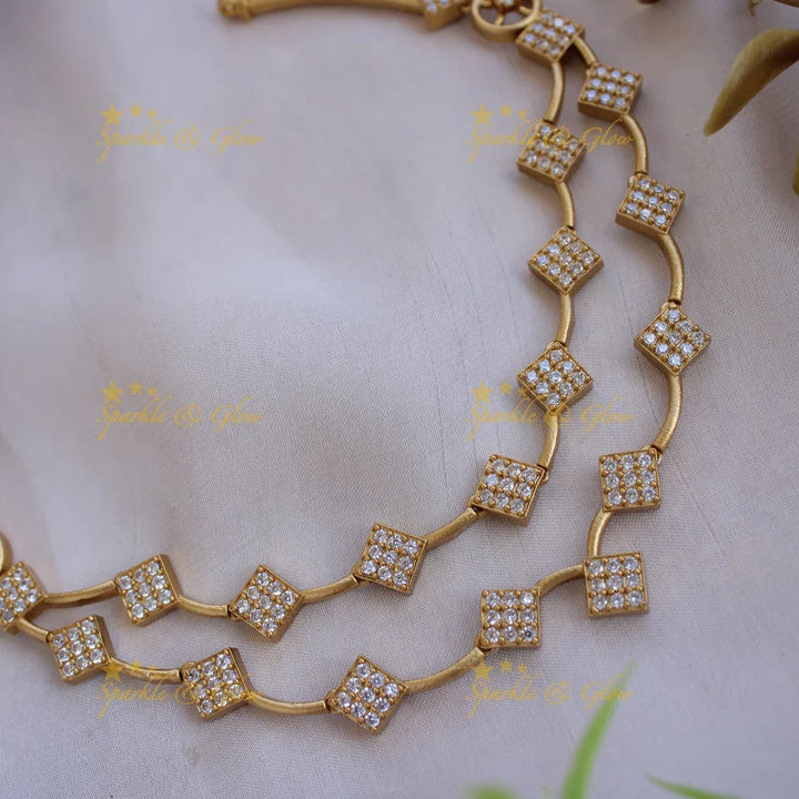 Statement Diamond design AD short necklace - Sparkle and Glow