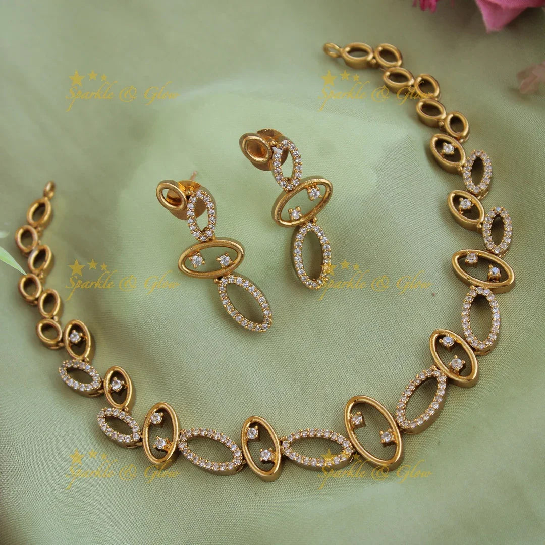 Stunning Oval design AD short necklace - Sparkle and Glow