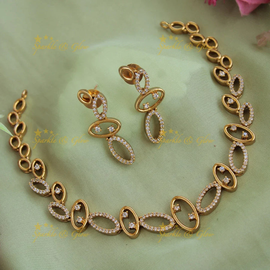 Stunning Oval design AD short necklace - Sparkle and Glow