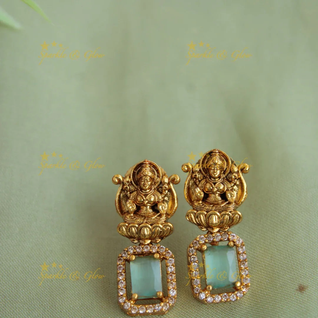 Statement Lakshmi carved AD short necklace with mint green stones - Sparkle and Glow