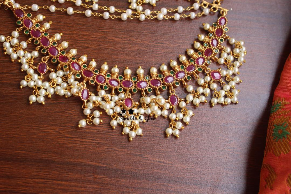 Gutta pusalu style ruby stone earchain - Sparkle and Glow