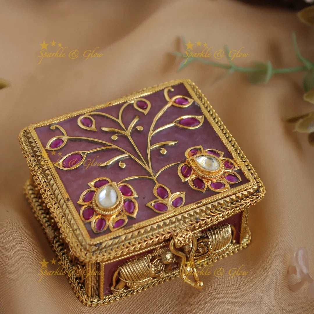 Gold alike Mennakari floral design Kumkum box - Sparkle and Glow