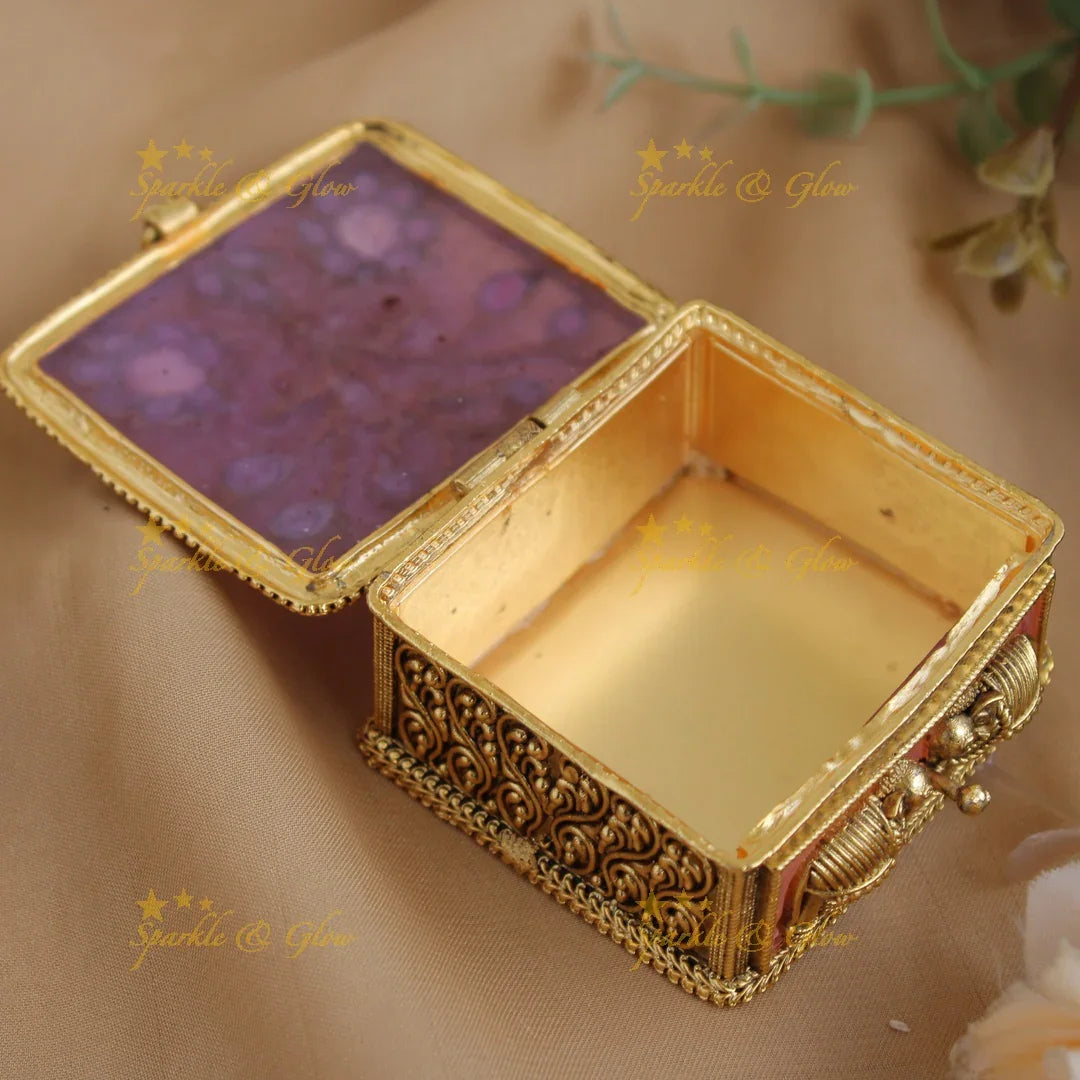 Gold alike Mennakari floral design Kumkum box - Sparkle and Glow