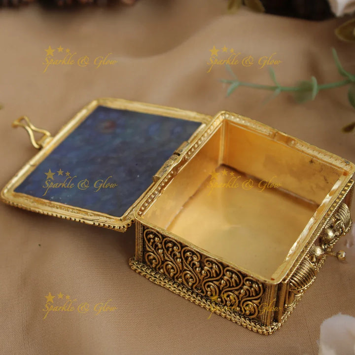 Gold alike Mennakari floral design Kumkum box - Sparkle and Glow