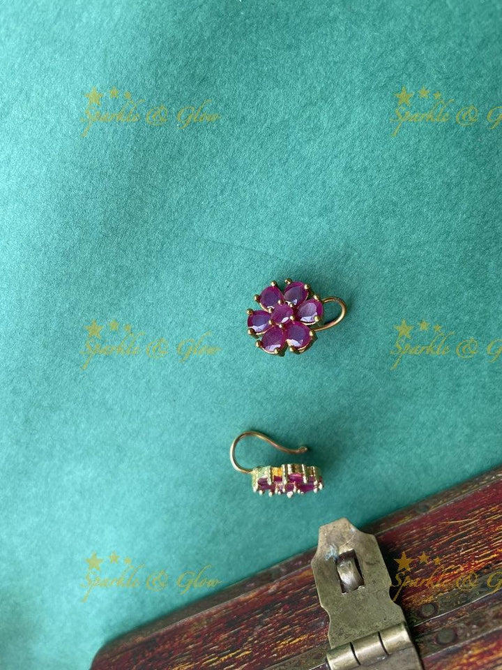 Gold floral AD press type nosepin - Sparkle and Glow