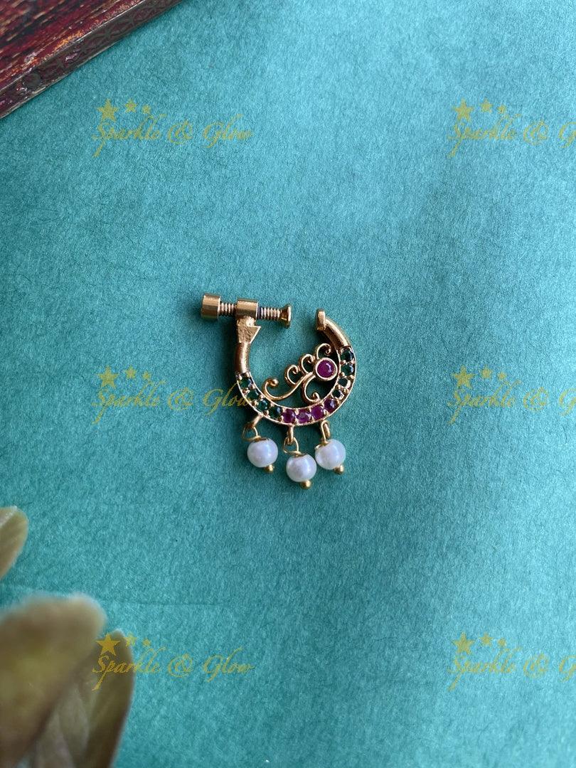 Gold Peacock AD Screw type nosepin - Sparkle and Glow