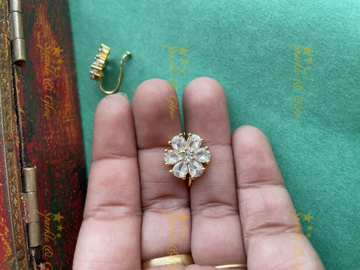Gold floral AD press type nosepin - Sparkle and Glow