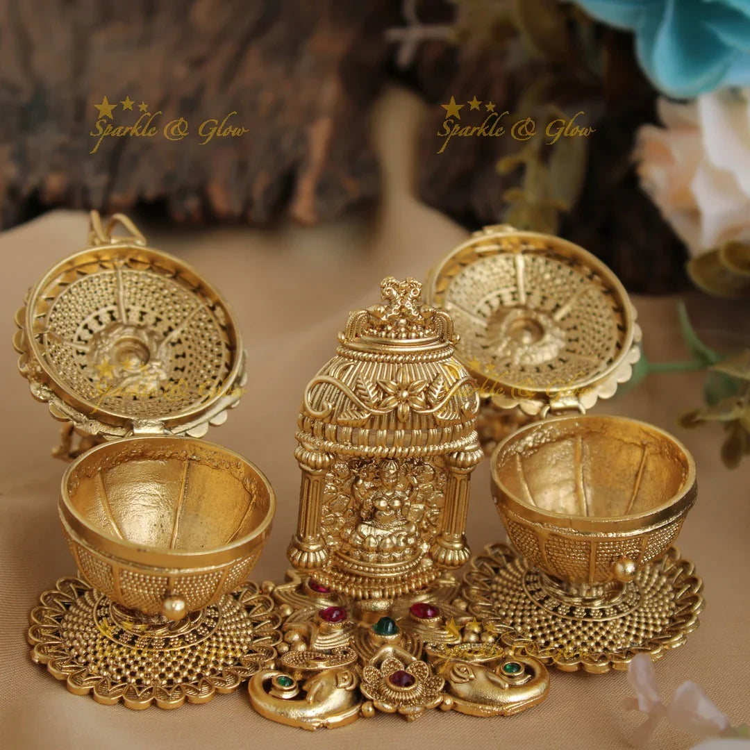 Gold alike Lakshmi and Ganesha design Kumkum box - Sparkle and Glow