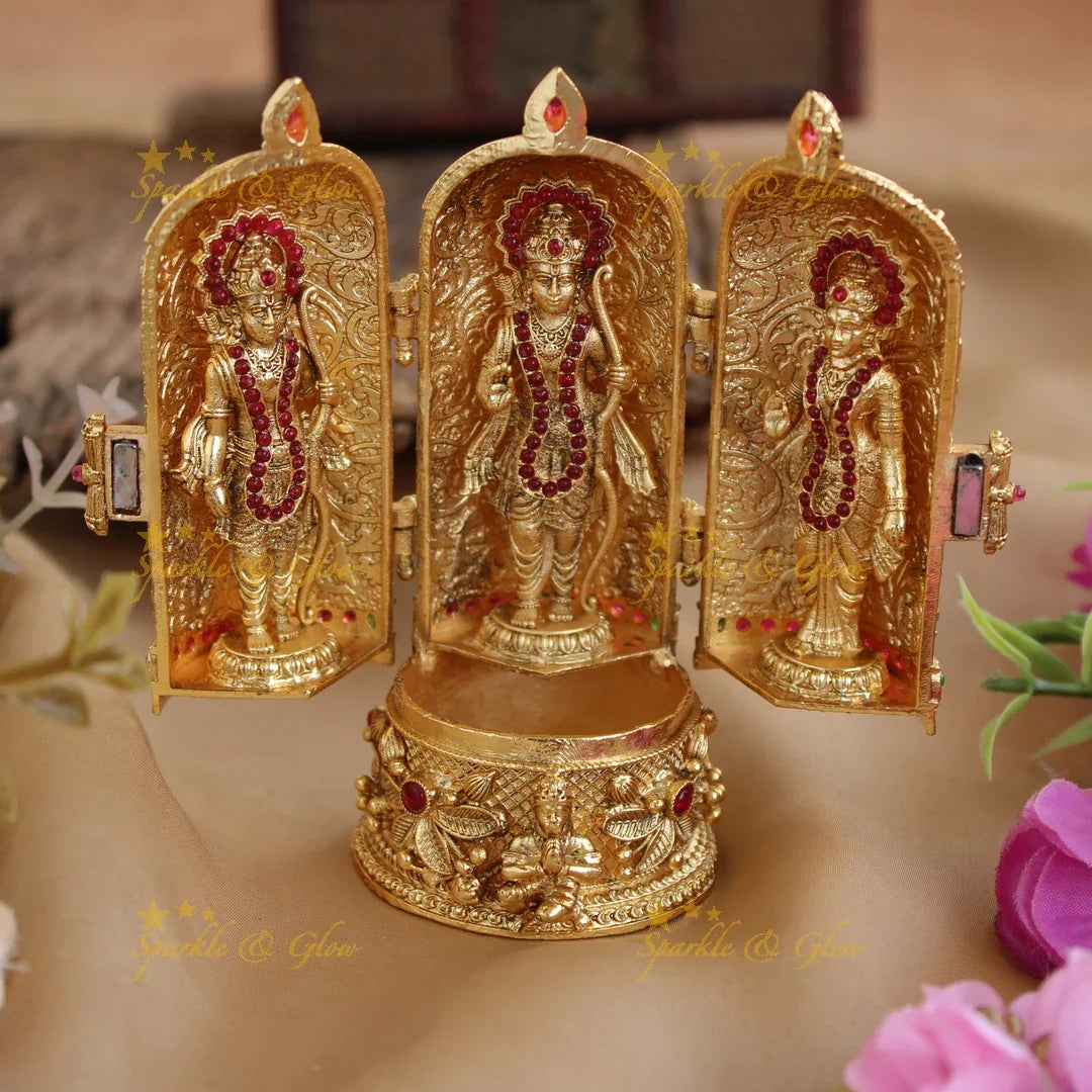 Gold alike Rama Parivar design Kumkum box - Sparkle and Glow