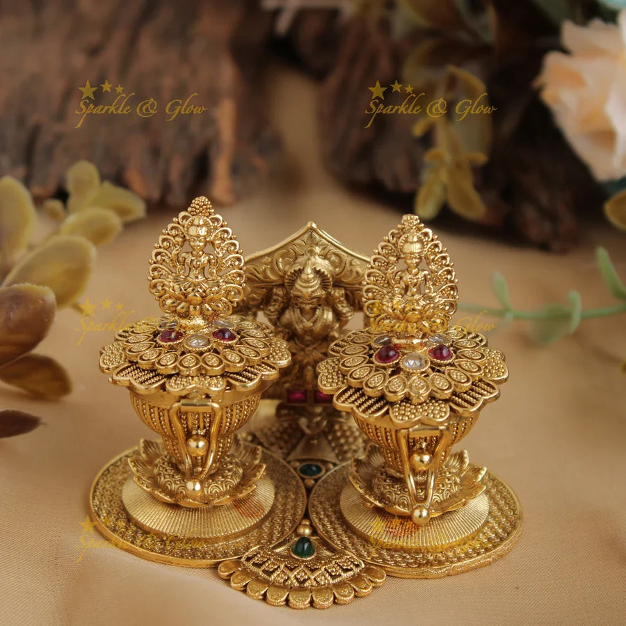 Gold alike Lakshmi design Kumkum box - Sparkle and Glow