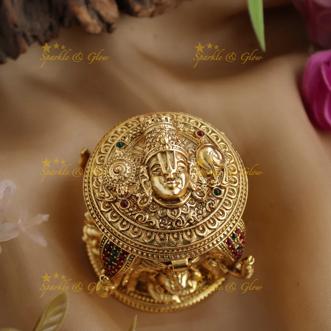 Gold alike God Balaji and Lakshmi design Kumkum box - Sparkle and Glow