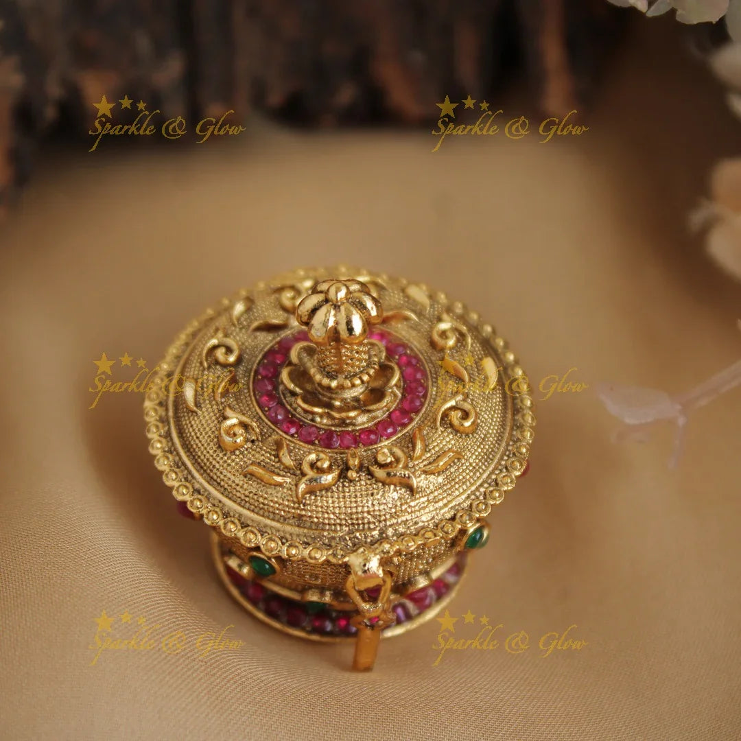 Gold alike Simple Small Elegant Kumkum box - Sparkle and Glow