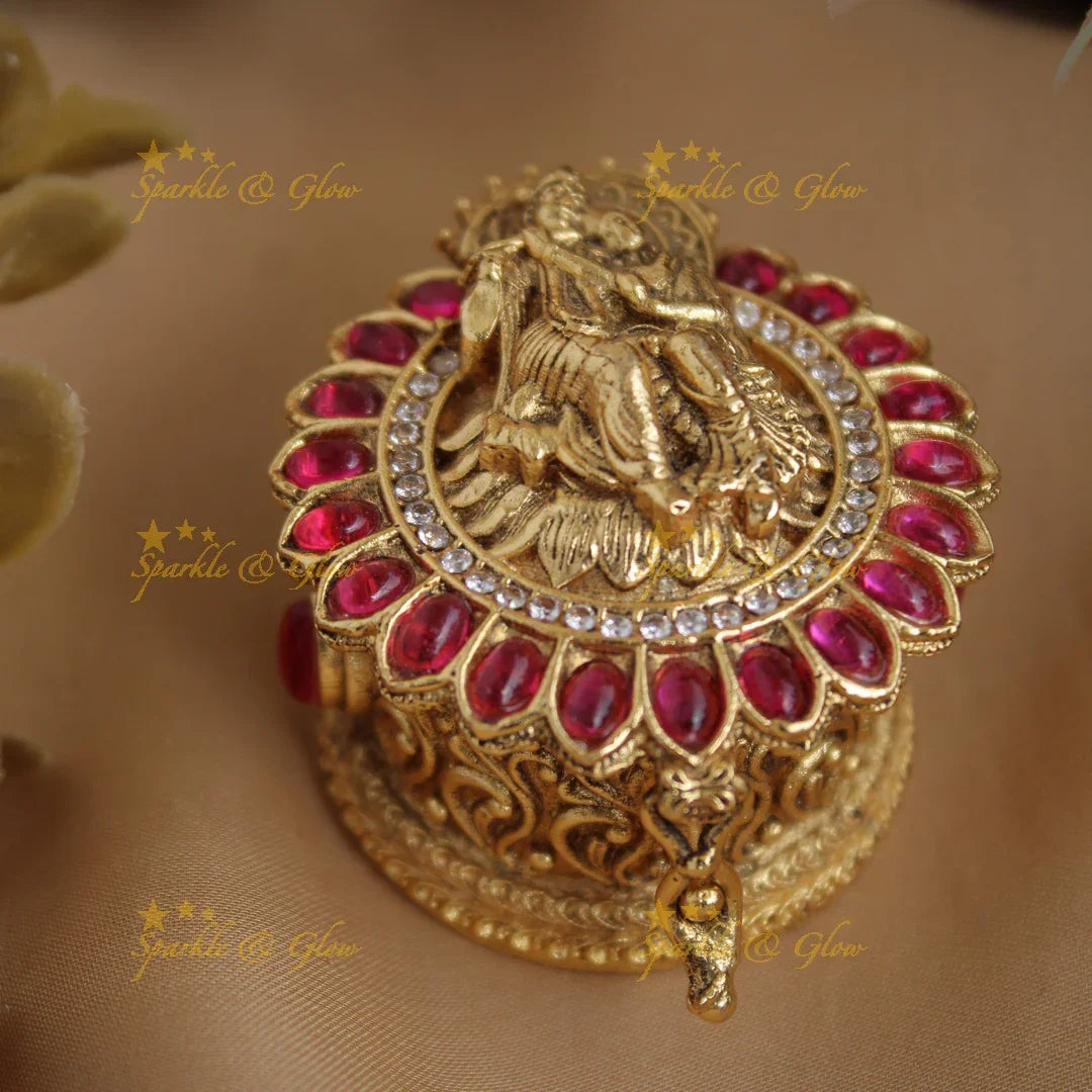 Gold alike Radha krishna idol Kumkum box - Sparkle and Glow