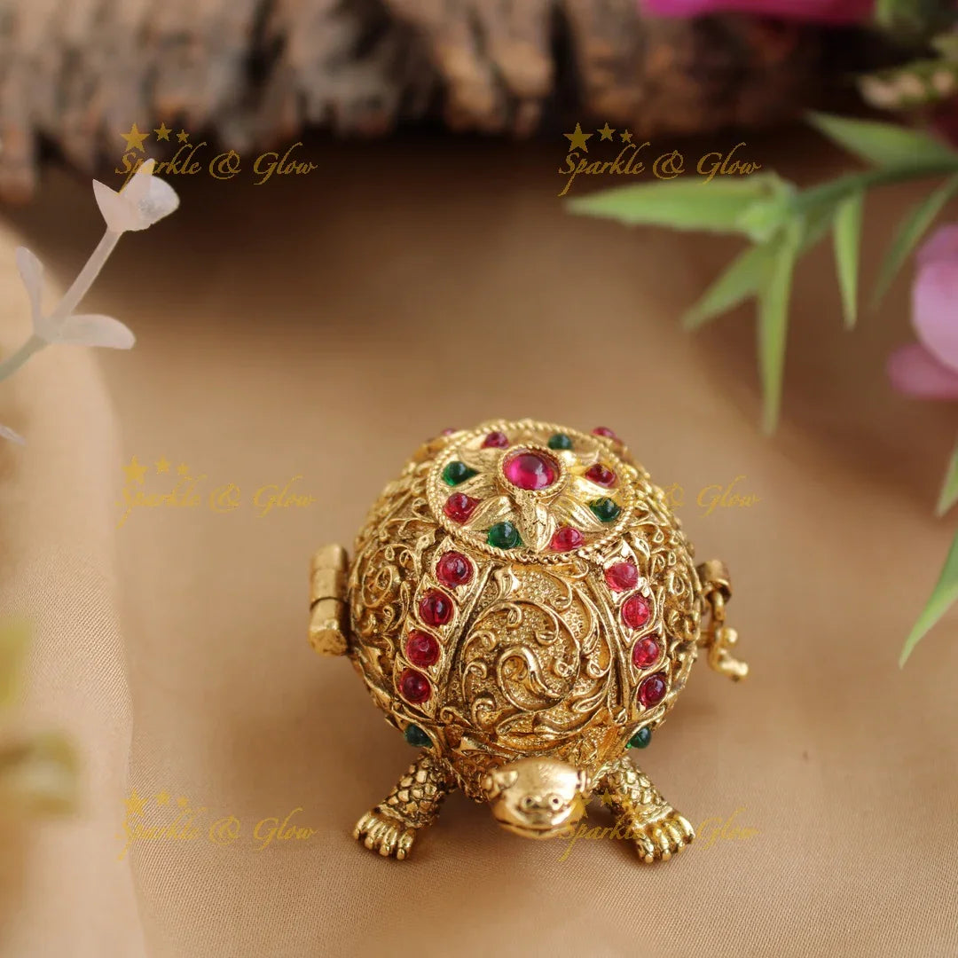 Gold alike Tortoise Kumkum box - Sparkle and Glow