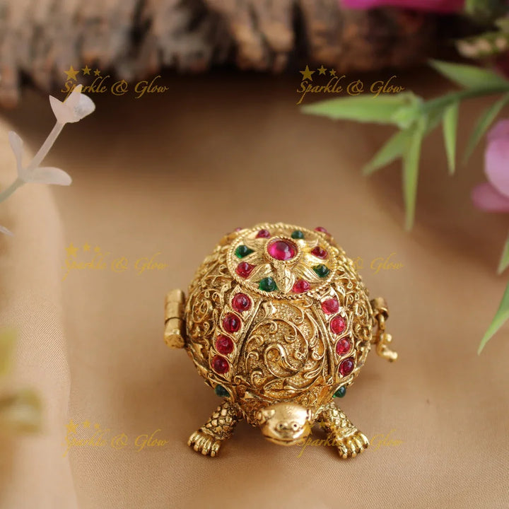 Gold alike Tortoise Kumkum box - Sparkle and Glow