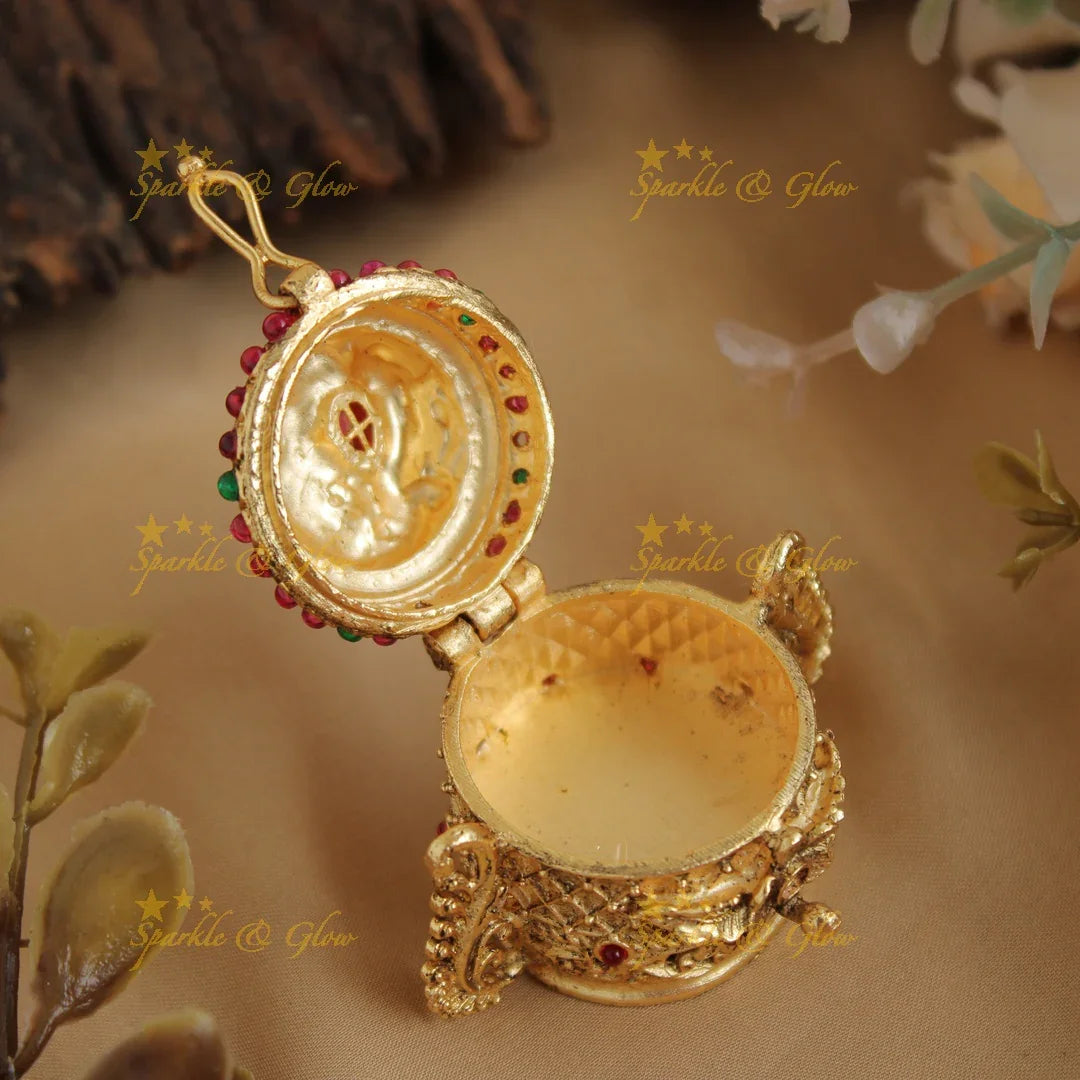 Gold alike Peacock Kumkum box - Sparkle and Glow