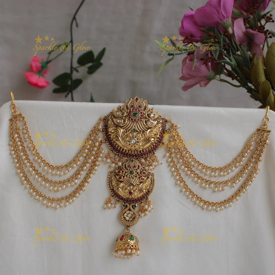 Beautiful Lotus carved gold alike Jada billa with maatil - Sparkle and Glow