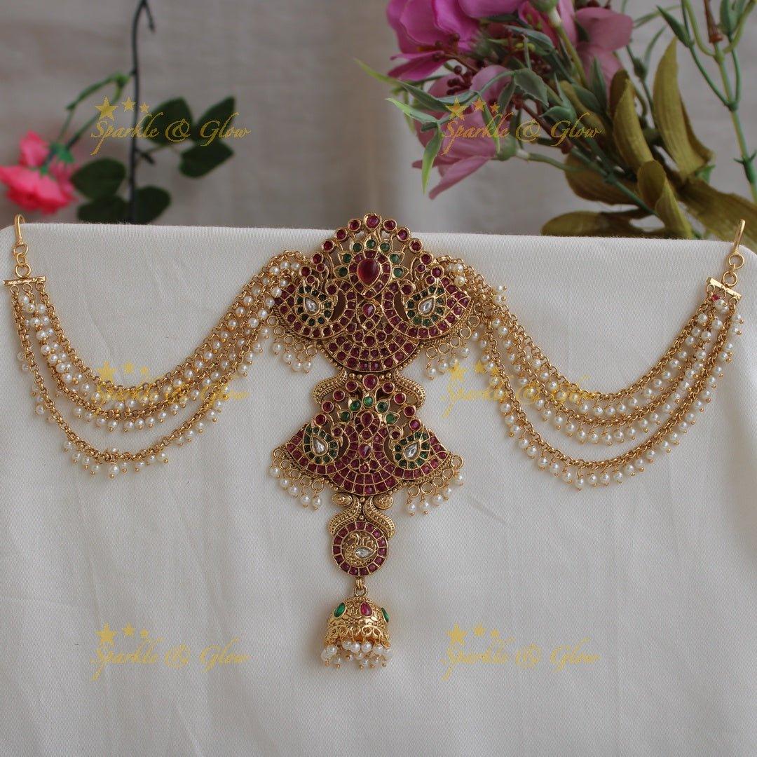Beautiful Peacock carved gold alike Jada billa with maatil - Sparkle and Glow