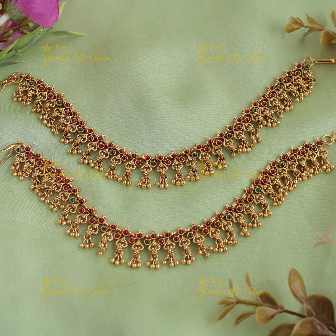 Gold alike kemp stones heart shaped earchain -Gold Beads - Sparkle and Glow