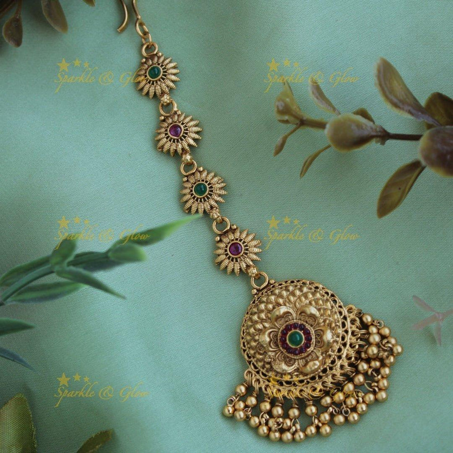 Gold alike non idol floral maang tikka - Sparkle and Glow