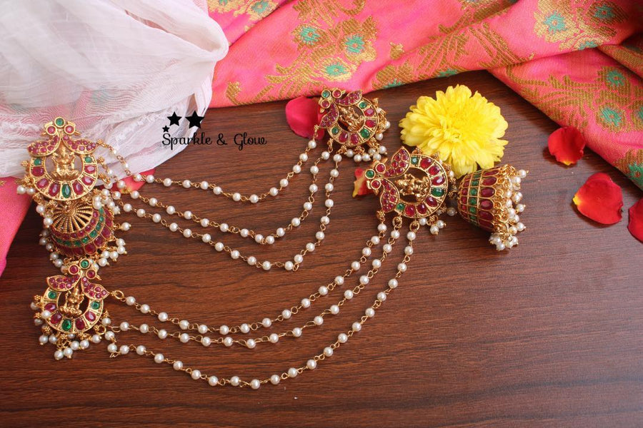 Kemp Stones intricately carved Matte jhumukas with mattil - Sparkle and Glow