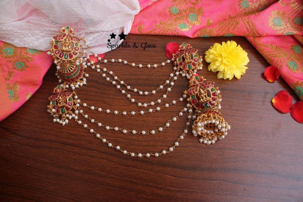 Kemp Stones intricately carved Matte jhumukas with mattil - Sparkle and Glow