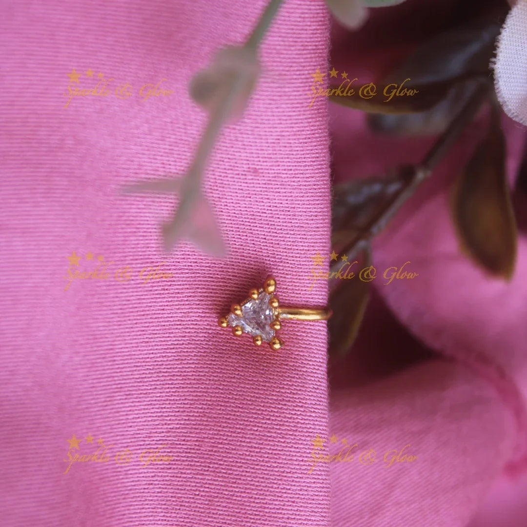 Gold triangle shape press type ad nosepin- White - Sparkle and Glow