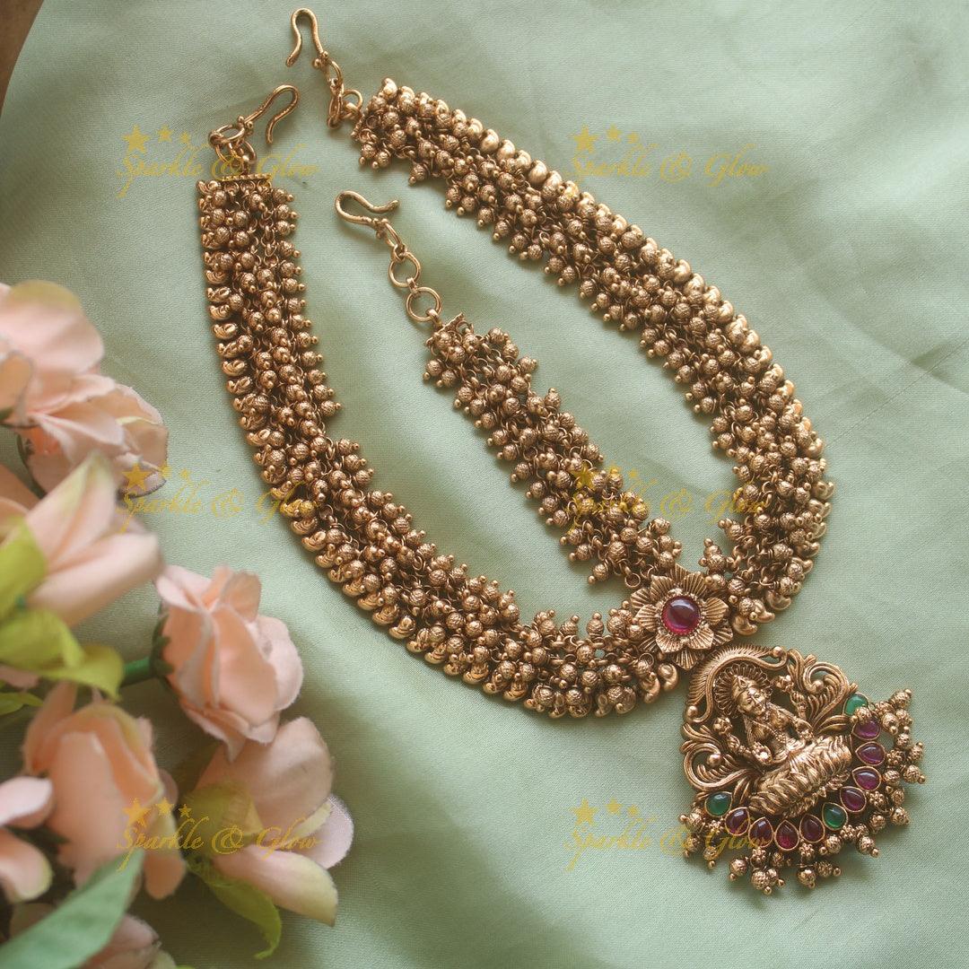 Exclusive Lakshmi floral mango Bridal three side maang tikka with gold cluster ruby and emerald - Sparkle and Glow