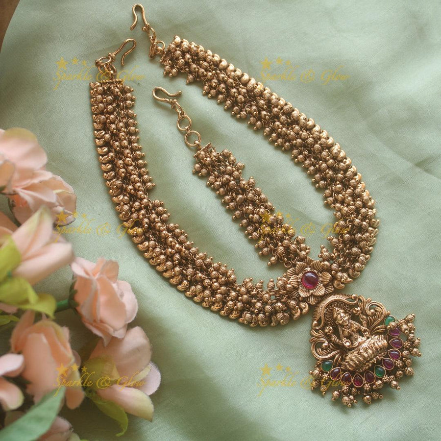 Exclusive Lakshmi floral mango Bridal three side maang tikka with gold cluster ruby and emerald - Sparkle and Glow