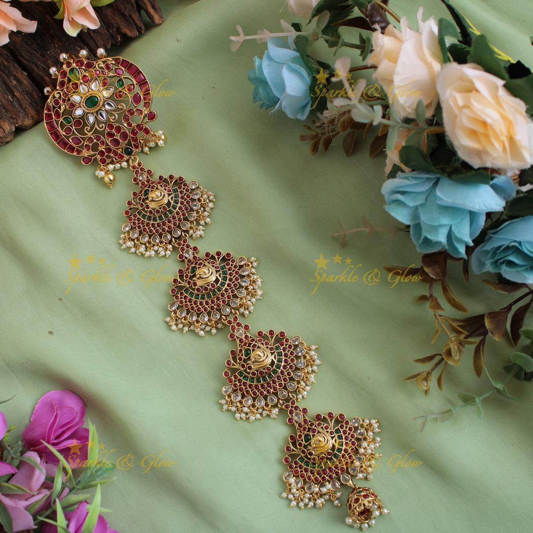 Beautiful Gold Alike Floral Medium Bridal Medium Jada billa with Pearl beads