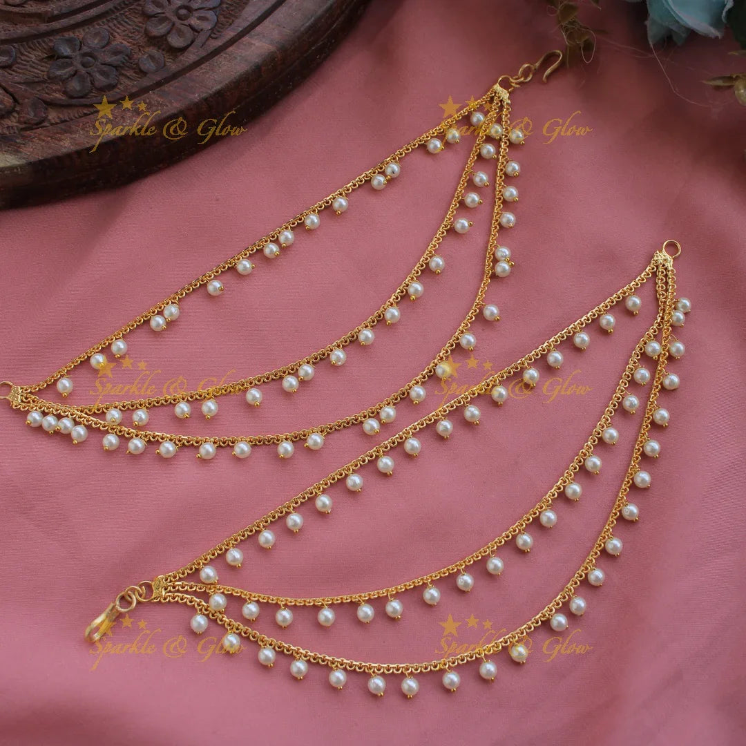 Beautiful Gold alike pearl earchain - Sparkle and Glow