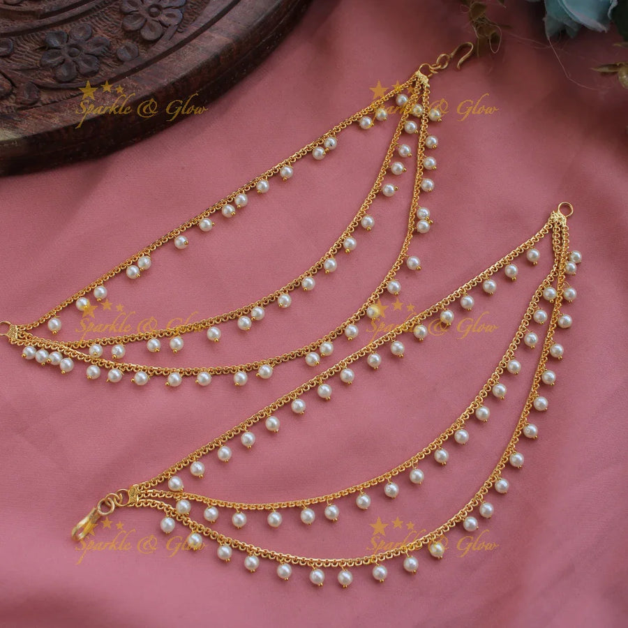 Beautiful Gold alike pearl earchain - Sparkle and Glow
