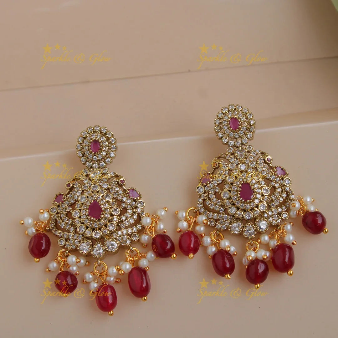 Grand intricate Floral Peacock Elephant design Victorian AD long necklace with ruby pearls and red beads - Sparkle and Glow