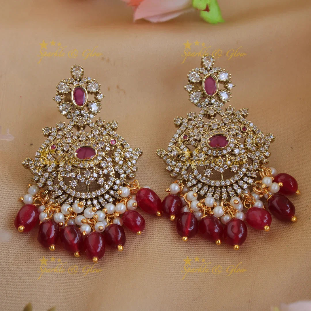 Grand Peacock Elephant floral design Victorian AD short necklace with ruby pearls and red beads - Sparkle and Glow