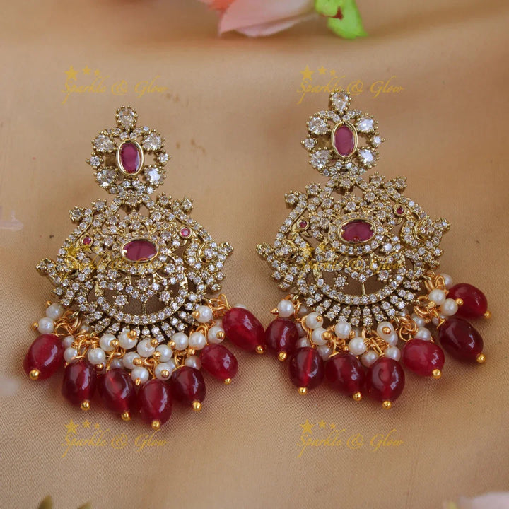 Grand Peacock Elephant floral design Victorian AD short necklace with ruby pearls and red beads - Sparkle and Glow