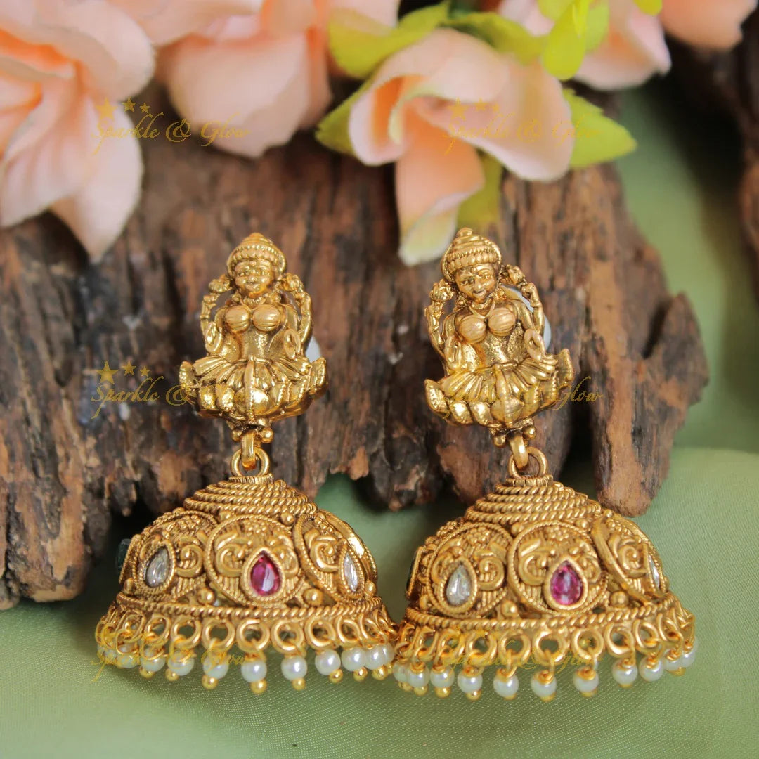 Exquisite Premium matt Lakshmi peacock short necklace with pearls and gold beads - Sparkle and Glow