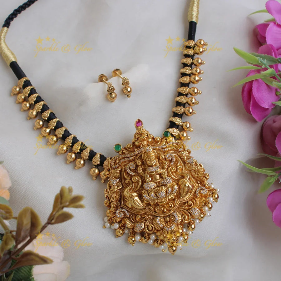 Beautiful Lakshmi elephant carved Multi purpose Thread choker with removable pendant with CZ stones - Sparkle and Glow