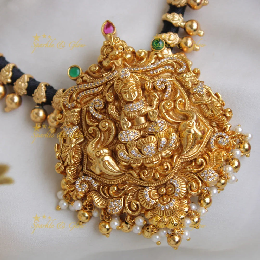 Beautiful Lakshmi elephant carved Multi purpose Thread choker with removable pendant with CZ stones - Sparkle and Glow