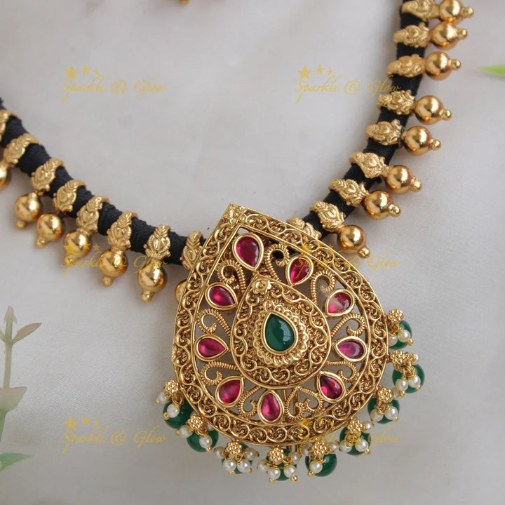 Stunning Flower design Multi purpose Thread choker with removable pendant with ruby and emerald stones - Sparkle and Glow