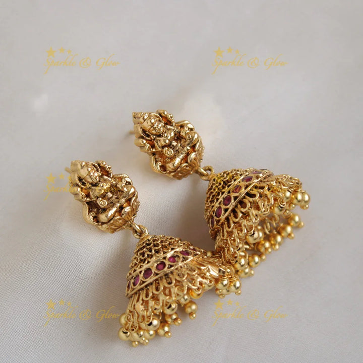 Beautiful Lakshmi peacock carved pendent with chain with gold beads - Sparkle and Glow