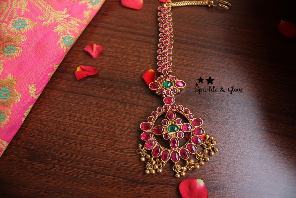 Kemp stones non idol single line maang tikka - Sparkle and Glow