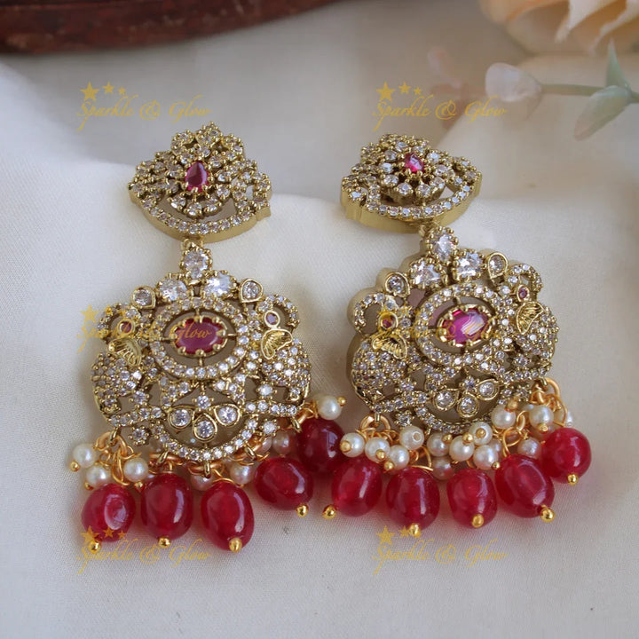 Exquisite Elephant floral design Victorian AD short necklace with ruby pearls and red beads - Sparkle and Glow