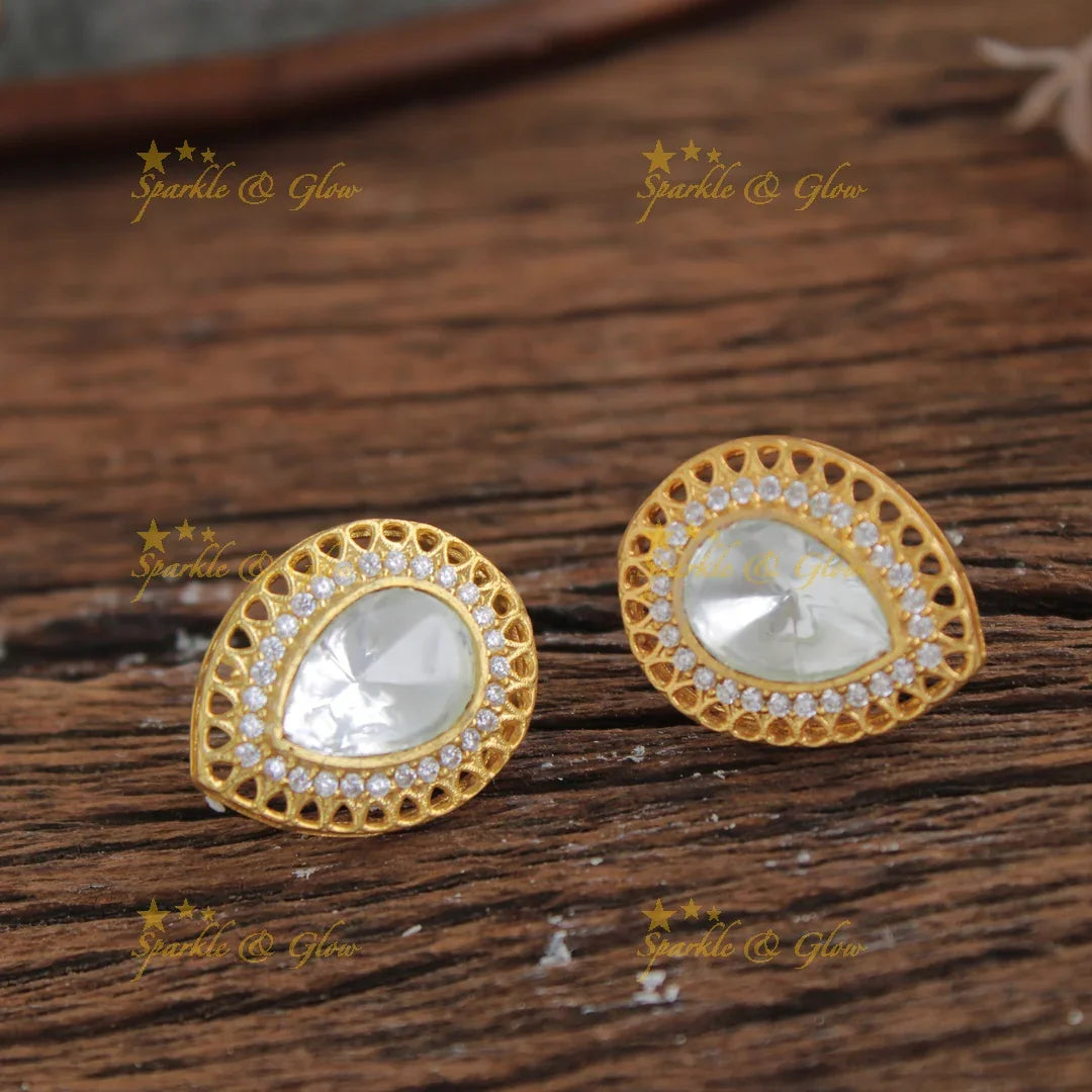 Elegant Half moon Floral jadau two layer pendent with chain with CZ stones - Sparkle and Glow